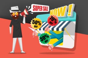 Sale And Shopping Concept, Gentlemen Use The Call Megaphone To C
