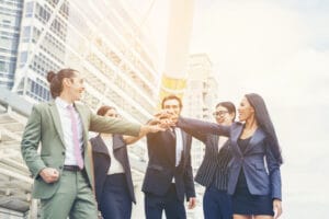 Close Up Business People Hands Together Teamwork Concept